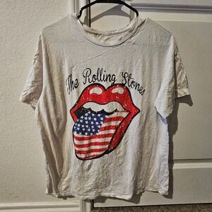 Rolling Stones T Shirt American Flag Tongue Graphic Print Rock Band Tee